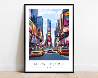 Times Square Print: New York City Wall Art, Yellow Taxi, Manhattan Decor