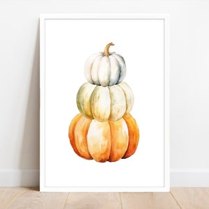Kürbis-Trio, Herbst Dekor Poster. Saisonale Herbstliche Drucke. Herbstliche Dekorationen. Set mit Kürbisse Wall Art. Küchenschild.
