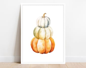 Trio of Pumpkins Print, Autumn Home Decor Poster. Seasonal Autumnal Prints. Fall Decorations. Set of Pumpkins Wall Art. Kitchen Sign.