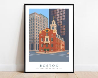 Boston Reiseplakatdruck, USA Urbanes Stadtbild, moderner minimalistischer Druck