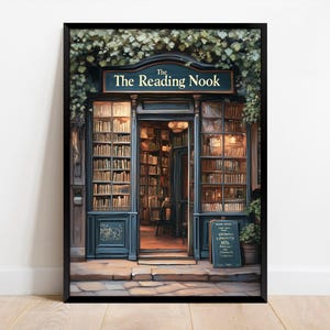 Stampa Vintage Book Shop. Poster Reading Nook. Decorazione murale per biblioteca libresca. Regalo per amanti dei libri. Stampabile per libreria.