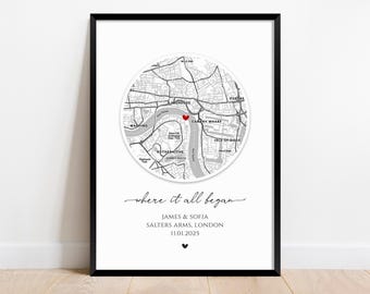 Personalised Where We Met Print. Valentines Gift for Her. Anniversary Wife Husband Boyfriend.  Custom Map Wedding Gift. Couple Poster.