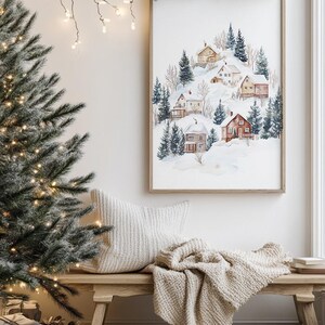 Christmas Winter Village Print. Rustic Vintage Winter Scene Wall Art ...