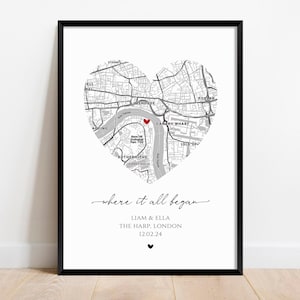 Impressão personalizada de onde nos conhecemos. Aniversário de esposa, marido, namorado. Presente de dia dos namorados para ela. Mapa personalizado, presente de casamento. Pôster de casal.