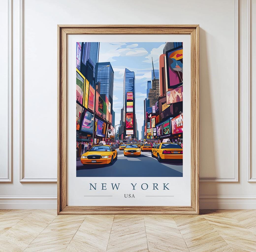 【★値下げ！3枚セット／額縁付】Yellow Korner x New York Times Square Print: New York City Wall Art, Yellow Taxi, Manhattan