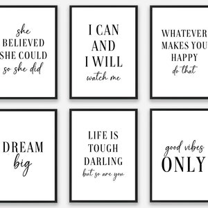 Láminas inspiradoras y motivacionales, citas de empoderamiento femenino. Afirmaciones positivas. Póster divertido para oficina.