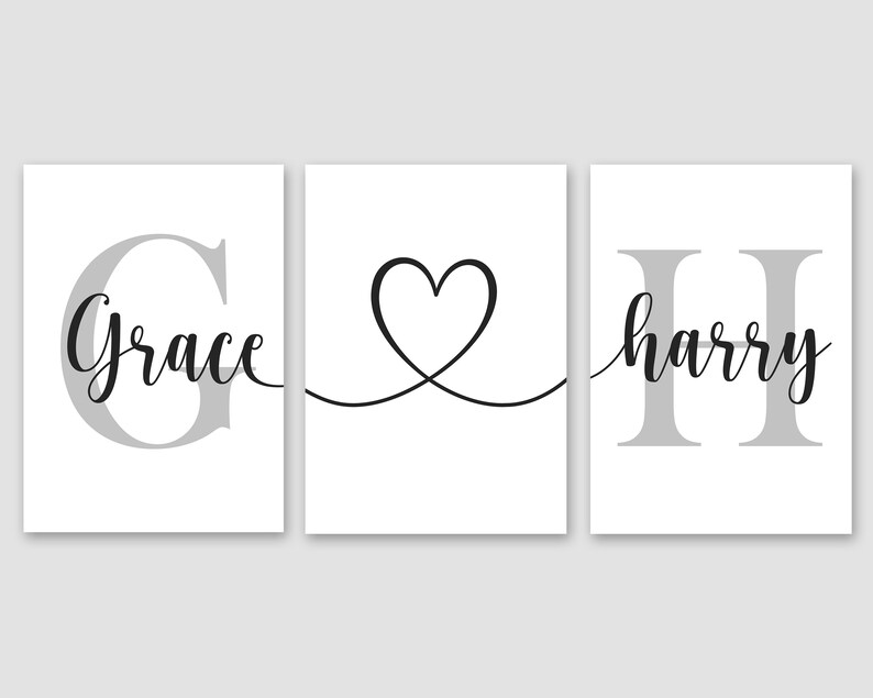 Bedroom Prints Set of 3 Personalised Name Wall Art Couples Etsy