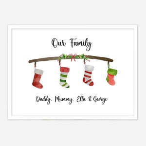 Personalised Christmas Stocking Print, 2-6 Names, Our Family Print. Christmas Wall Print, Christmas Decor. Custom Gift for Mum or Dad. image 6