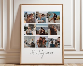 Personalised Photo Print. Valentine's Day Gift. Photo Collage wall art. How Lucky are we anniversary Boyfriend Girlfriend. Couple poster.
