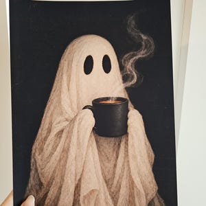 Vintage Ghost Coffee Print, Halloween Wall Art, Spooky Coffee bar Decor, Cozy Autumn Poster, Gothic Fall Art. Dark Moody Cottagecore. image 15