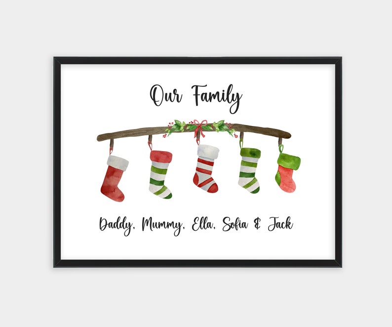 Personalised Christmas Stocking Print, 2-6 Names, Our Family Print. Christmas Wall Print, Christmas Decor. Custom Gift for Mum or Dad. 5