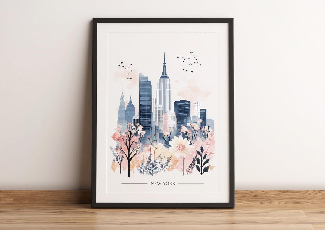 New York City Skyline Poster Art Print, Empire State Building Wall ...