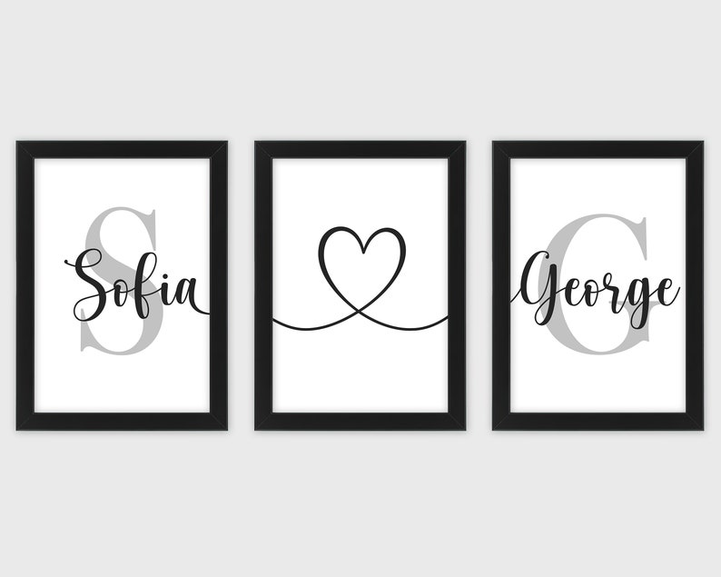 Bedroom Prints Set of 3 Personalised Name Wall Art Couples Etsy