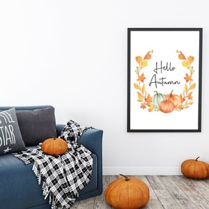 Hello Autumn Pumpkin Print, Autumn Home Decor Watercolour. Seasonal Decor Autumnal Prints. Autumnal Decorations. Fall Wall Art Sign. image 8