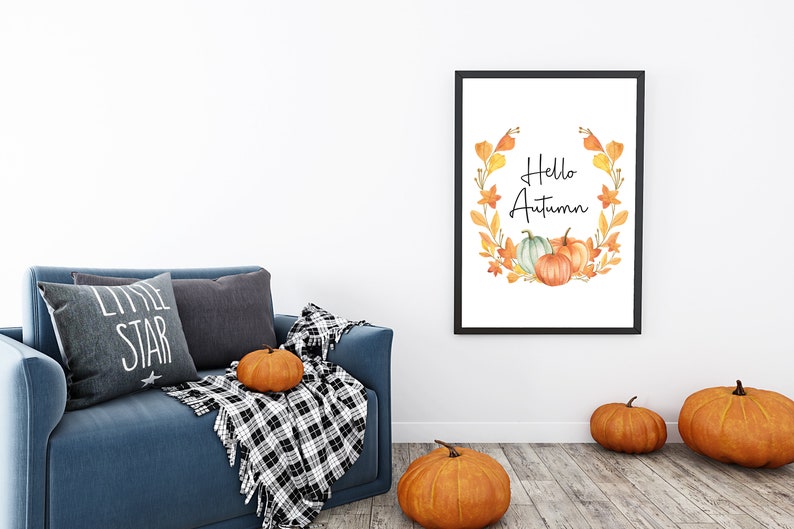 Hello Autumn Pumpkin Print, Autumn Home Decor Watercolour. Seasonal Decor Autumnal Prints. Autumnal Decorations. Fall Wall Art Sign. image 8