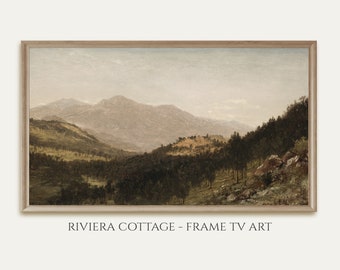 Vintage Frame TV Art. Antique Mountain Landscape Oil Painting. Rustic Country Home Decor. Moody Artwork. Digital Download.