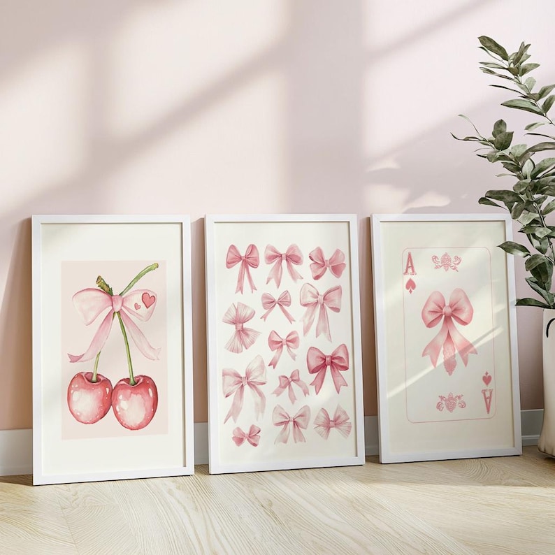 set of 3 pink posters
