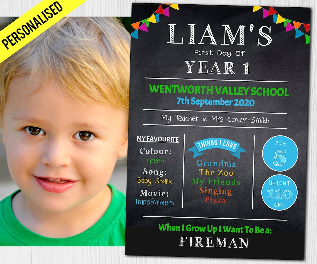 First Day of School Sign, Back to School Personalised Chalkboard Poster