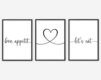 Bon Appetit Kitchen Print Set: Minimalist Food Quote Art
