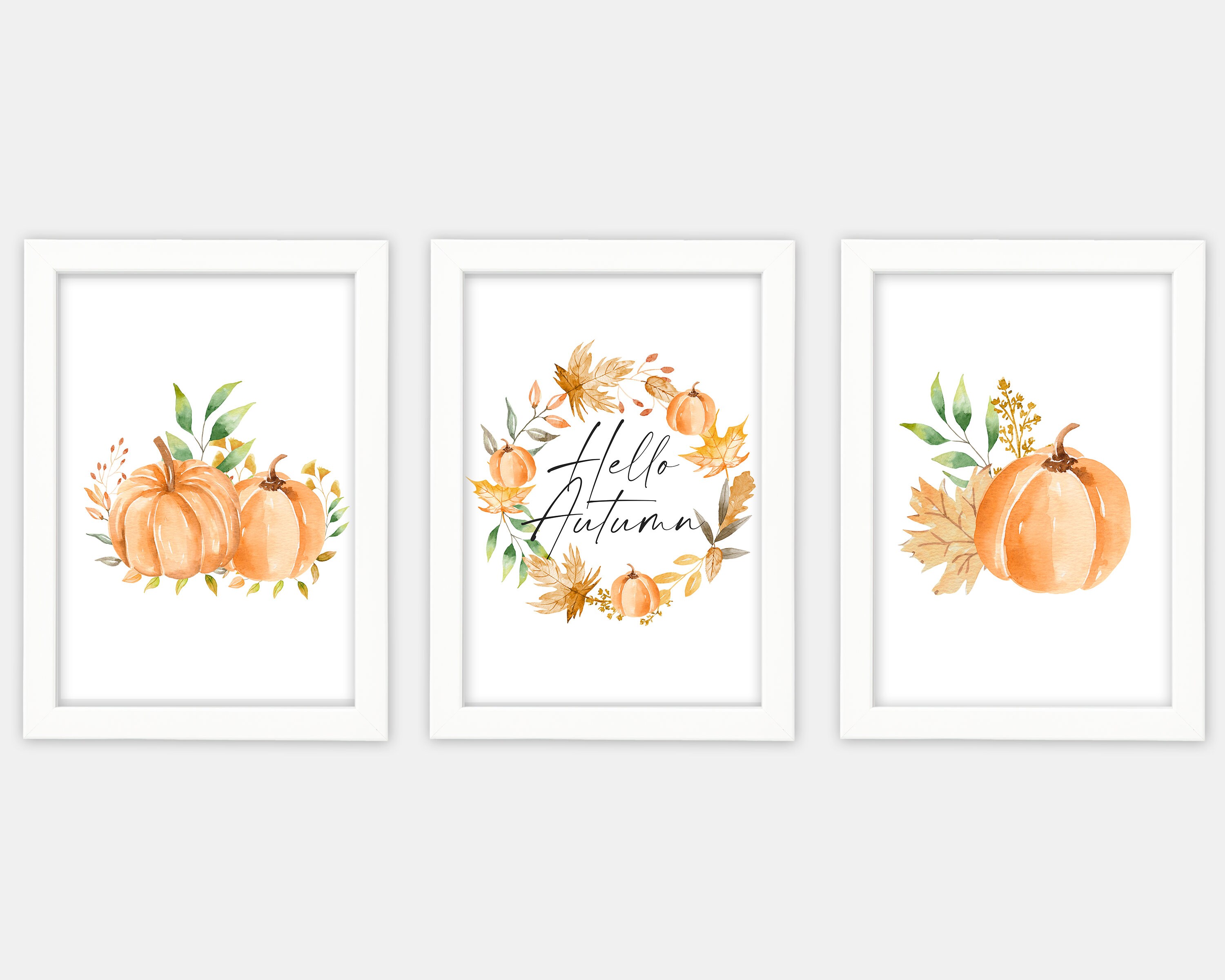 Hello Autumn Decor Set of 3 Pumpkin Prints, Trio Design. Autumn Home ...