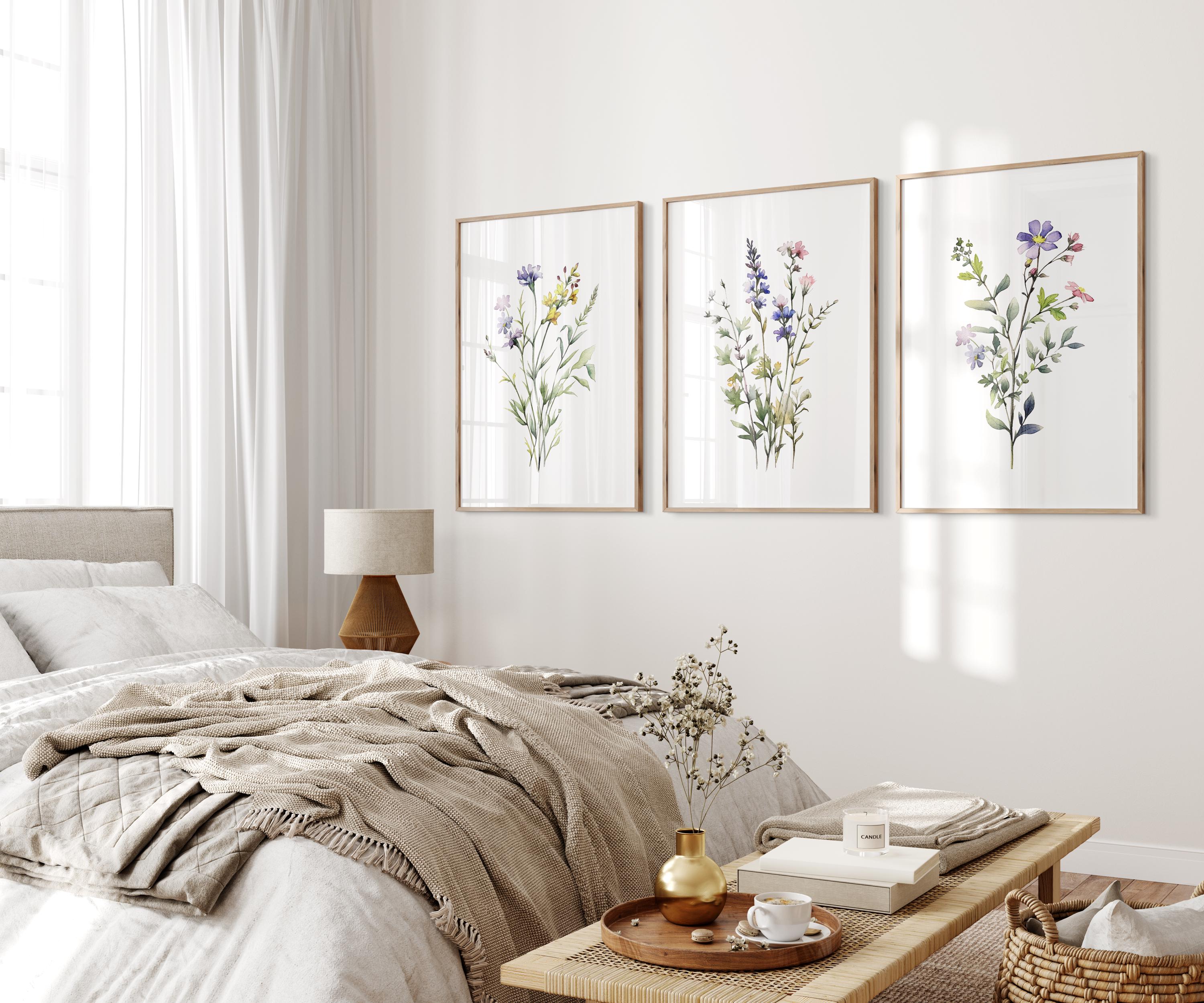 Flowers Set of 3 Prints, Watercolour Wildflower Wall Art. Botanical ...