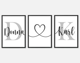 Bedroom Prints Set Of 3, Personalised Name Wall Art, Couples Gift Home Decor, Bedroom Decor, Bedroom Art, Bedroom Prints, Home Prints