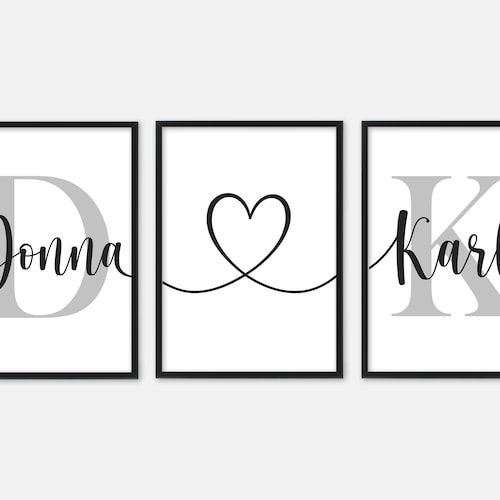 Bedroom Prints Set of 3 Personalised Name Wall Art Couples Etsy