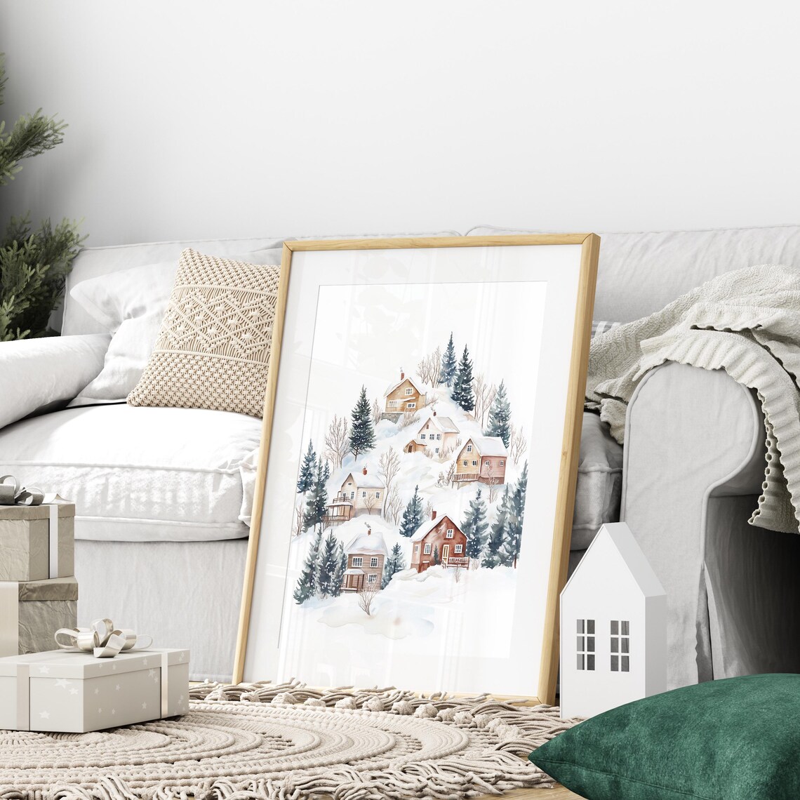 Christmas Winter Village Print. Rustic Vintage Winter Scene Wall Art ...