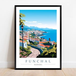 Funchal Madeira Travel Poster - Portogallo, illustrazione, regalo di arte murale, stampa