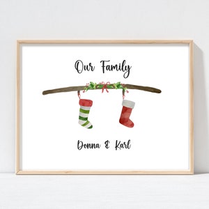 Personalised Christmas Stocking Print, 2-6 Names, Our Family Print. Christmas Wall Print, Christmas Decor. Custom Gift for Mum or Dad. 2