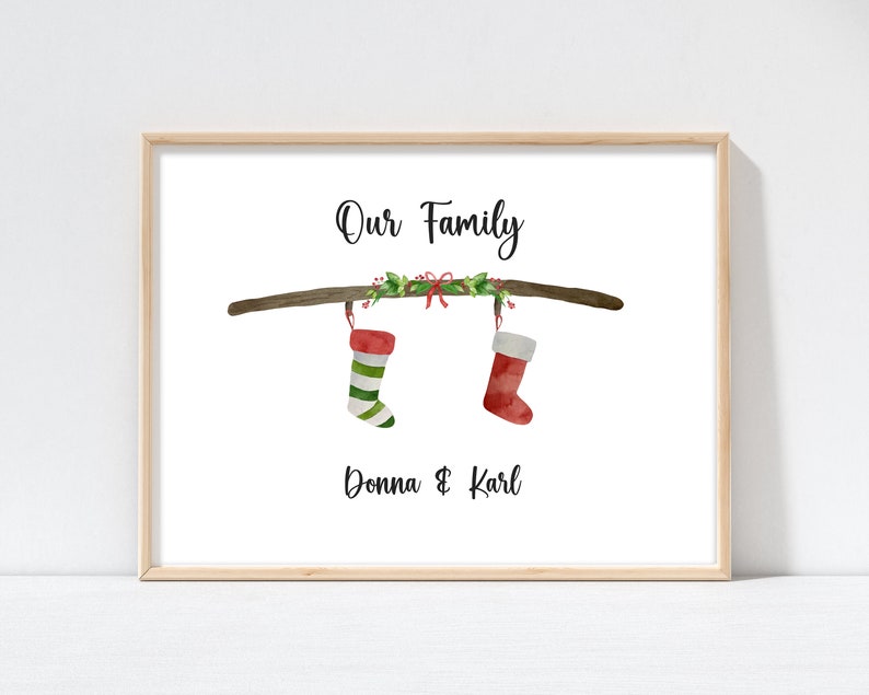 Personalised Christmas Stocking Print, 2-6 Names, Our Family Print. Christmas Wall Print, Christmas Decor. Custom Gift for Mum or Dad. 2