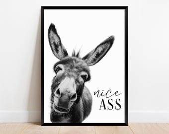 Nice Ass Funny Bathroom Wall art. Donkey Nice Ass Print. Quirky Bathroom Poster. Bathroom Decor. Typography Print. Cheeky Toilet Poster.