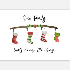 Personalised Christmas Stocking Print, 2-6 Names, Our Family Print. Christmas Wall Print, Christmas Decor. Custom Gift for Mum or Dad. 4