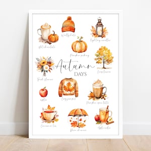 Impression d'automne. Affiche de décoration automnale. Ambiance d'automne. Imprimés saisonniers. Décorations d'automne. Décoration murale de cuisine. Bonjour les jours d'automne. Citrouille à imprimer