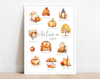Autumn Print. Autumnal Decor Poster. Autumn vibes. Seasonal prints. Fall Decorations. Kitchen wall art. Hello Autumn Days. Pumpkin printable