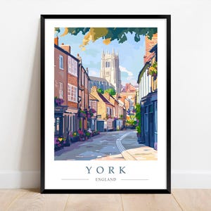 York Reise Poster Druck - York Minster - The Shambles Yorkshire Wand Kunst Dekor Geschenk, A4, A4, gerahmt, digitaler Download