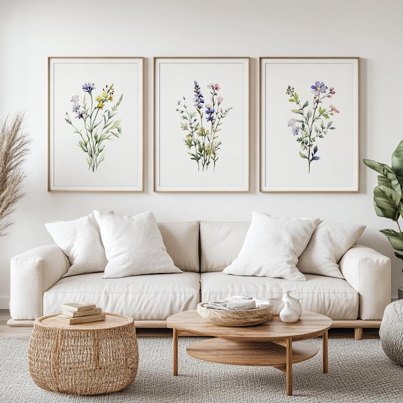Flowers Set of 3 Prints, Watercolour Wildflower Wall Art. Botanical ...