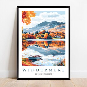 Lake Windermere Poster Kunstdruck - The Lake Distrikt UK Wandkunst - Herbstlandschaft, A1/A2/A3/A4/A5 gerahmt oder digitaler Download