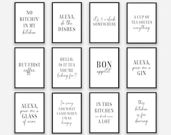 Kitchen Wall Art Prints. Food, Coffee, Alcohol Print. Funny Alexa, Gin, Tea, Wine Poster. Minimalist Definition Quotes. Home Decor Sign.