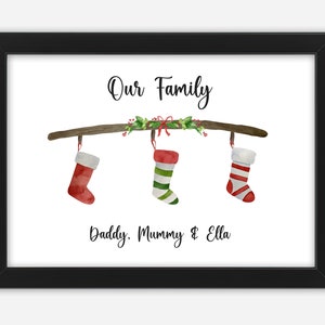 Personalised Christmas Stocking Print, 2-6 Names, Our Family Print. Christmas Wall Print, Christmas Decor. Custom Gift for Mum or Dad. 3