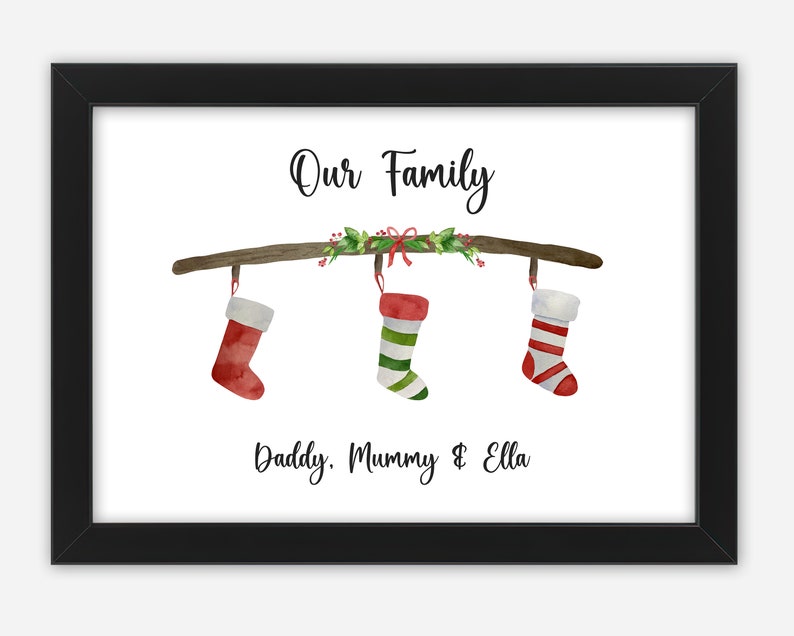 Personalised Christmas Stocking Print, 2-6 Names, Our Family Print. Christmas Wall Print, Christmas Decor. Custom Gift for Mum or Dad. 3