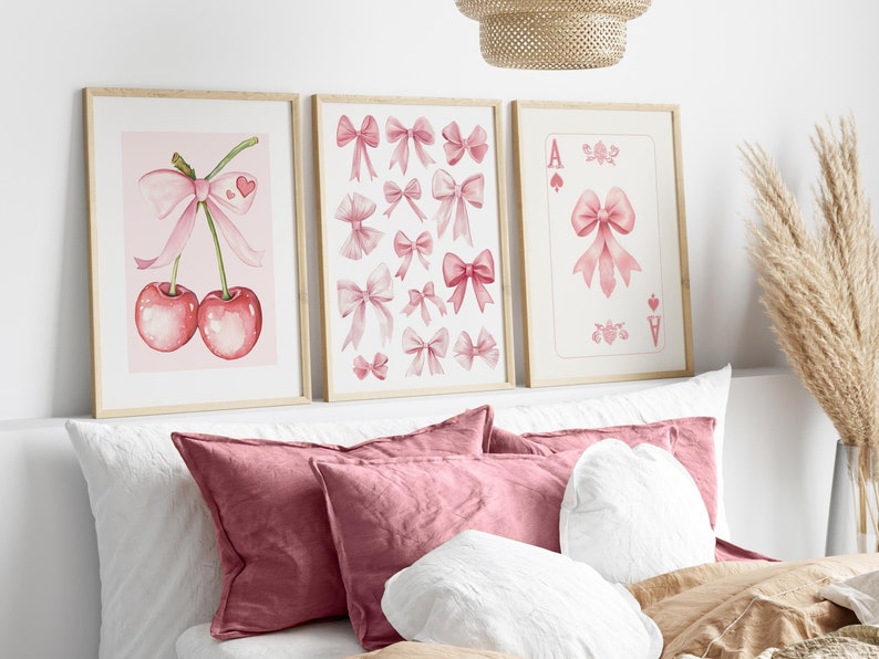 trendy pink bows wall art