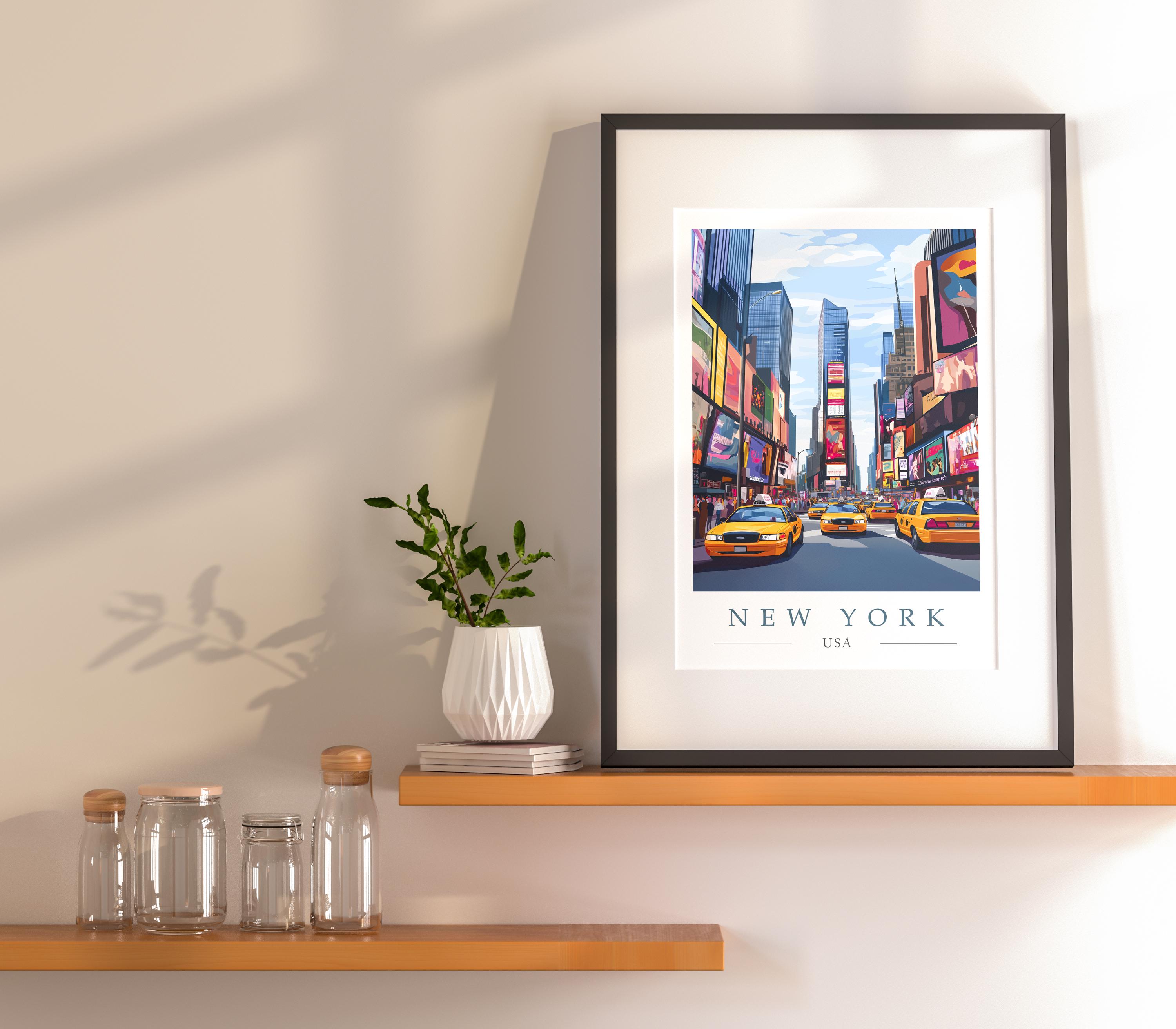 Times Square Print: New York City Wall Art, Yellow Taxi, Manhattan