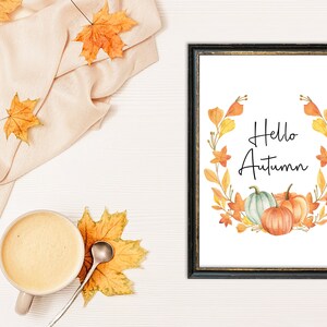 Hello Autumn Pumpkin Print, Autumn Home Decor Watercolour. Seasonal Decor Autumnal Prints. Autumnal Decorations. Fall Wall Art Sign. image 7