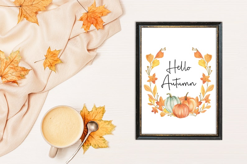 Hello Autumn Pumpkin Print, Autumn Home Decor Watercolour. Seasonal Decor Autumnal Prints. Autumnal Decorations. Fall Wall Art Sign. image 7