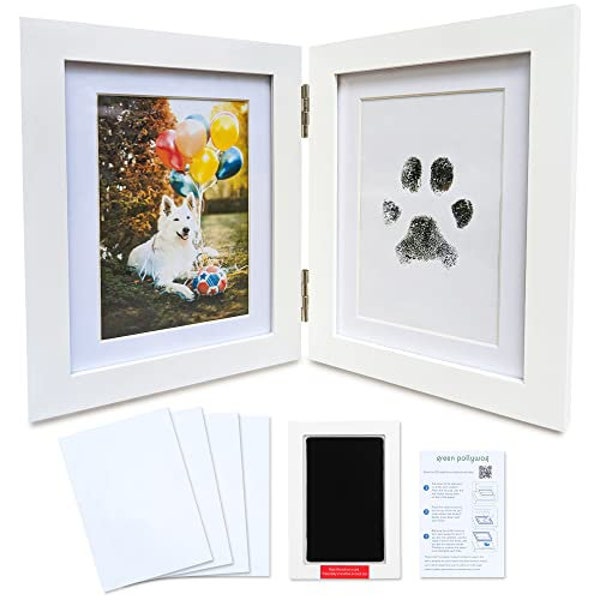 Paw Print Pet Keepsake Hinge Photo Frame + Ink Pad Kit | Dog Paw Print Kit | Extra-Large Ink Pad Included | 4 x 6 Picture Openings