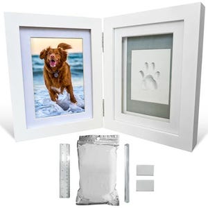 Green Pollywog | Paw Print Pet Keepsake Hinge Photo Frame + Clay Print Kit | Tabletop Photo Frame + Extra-Large Air-Dry Clay Imprint Kit