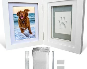Green Pollywog | Paw Print Pet Keepsake Hinge Photo Frame + Clay Print Kit | Tabletop Photo Frame + Extra-Large Air-Dry Clay Imprint Kit