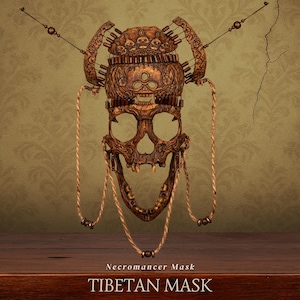 Tibetan Necromancer Mask – Gothic Skull Wall Art, Kapala Carving Ritual Totem by Cursed Items