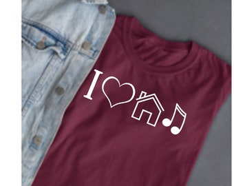 House Music Shirt, I Love House Music T Shirt, Men's Women's Funny T Shirt, Gift For DJ Disco Clubber Ibiza, Heart House Music Tee Shirt